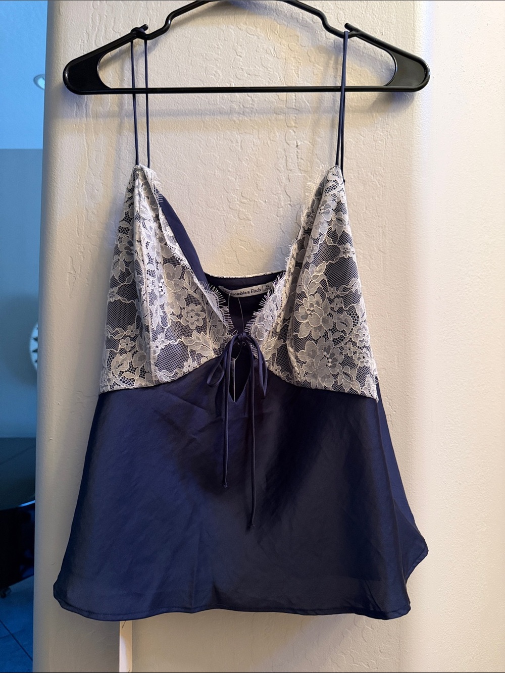 Abercrombie & Fitch Navy and White Lace Trim Chemise